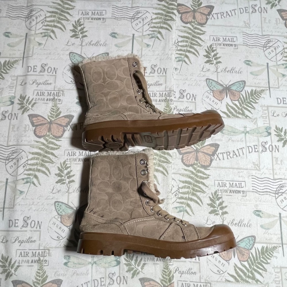 Coach Taupe & Cream Shearling-Lined Winter Boots - Picture 8 of 9